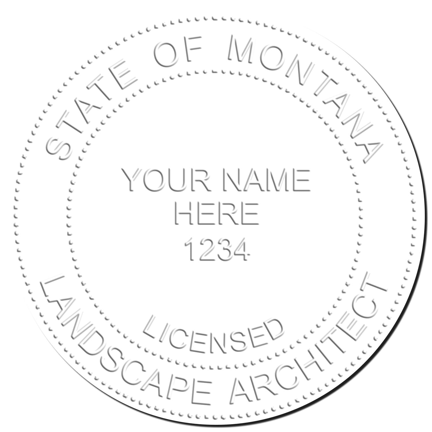 This paper is stamped with a sample imprint of the Montana Long Reach Landscape Architect Embossing Stamp, signifying its quality and reliability.
