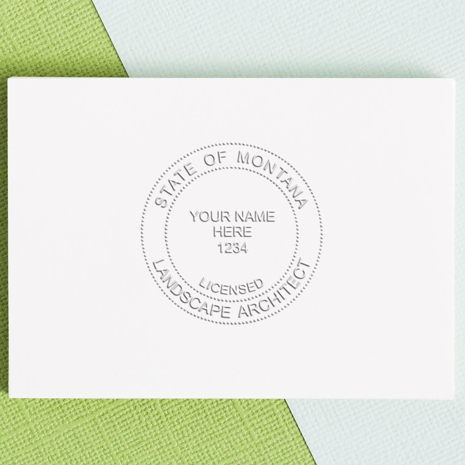 The Montana Long Reach Landscape Architect Embossing Stamp stamp impression comes to life with a crisp, detailed photo on paper - showcasing true professional quality.