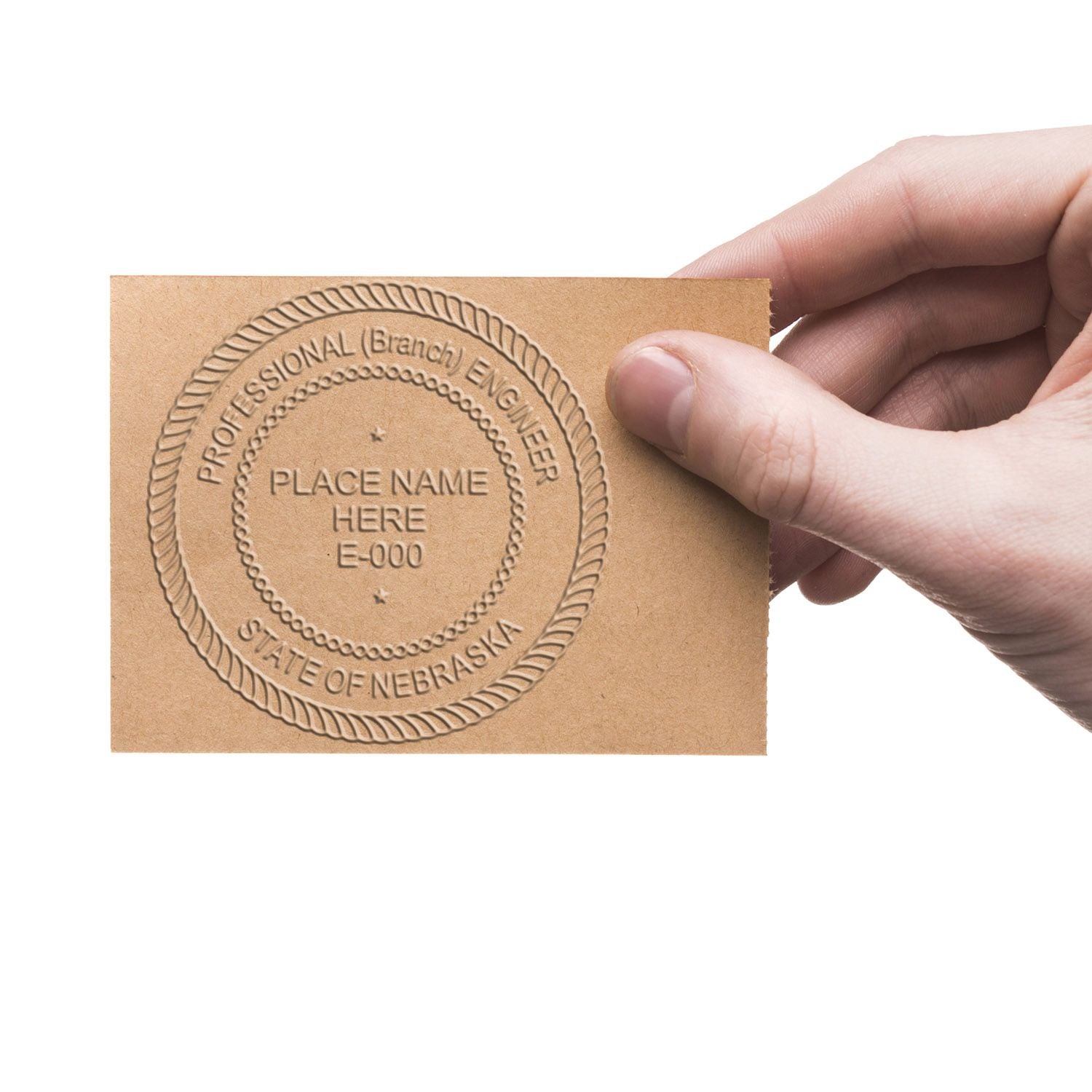 An alternative view of the State of Nebraska Extended Long Reach Engineer Seal stamped on a sheet of paper showing the image in use