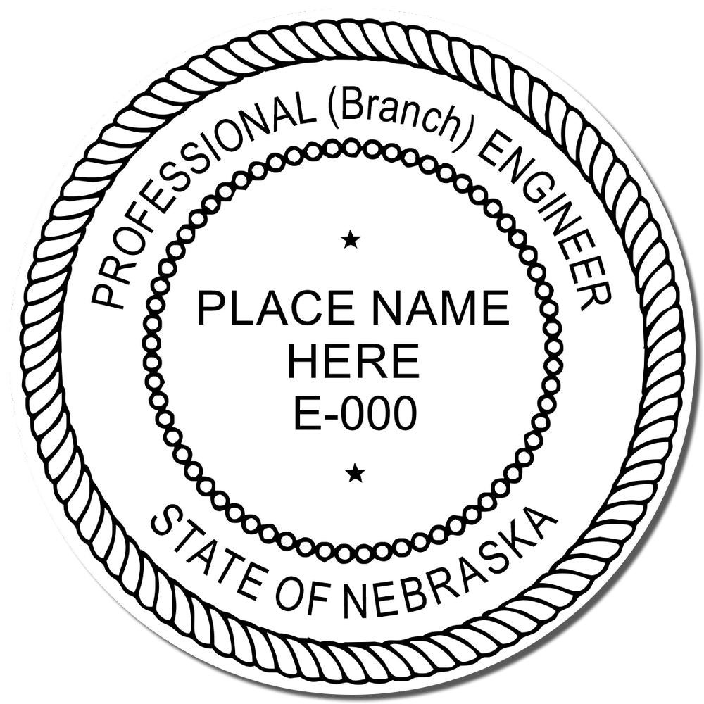 Nebraska Professional Engineer Seal Stamp in use photo showing a stamped imprint of the Nebraska Professional Engineer Seal Stamp