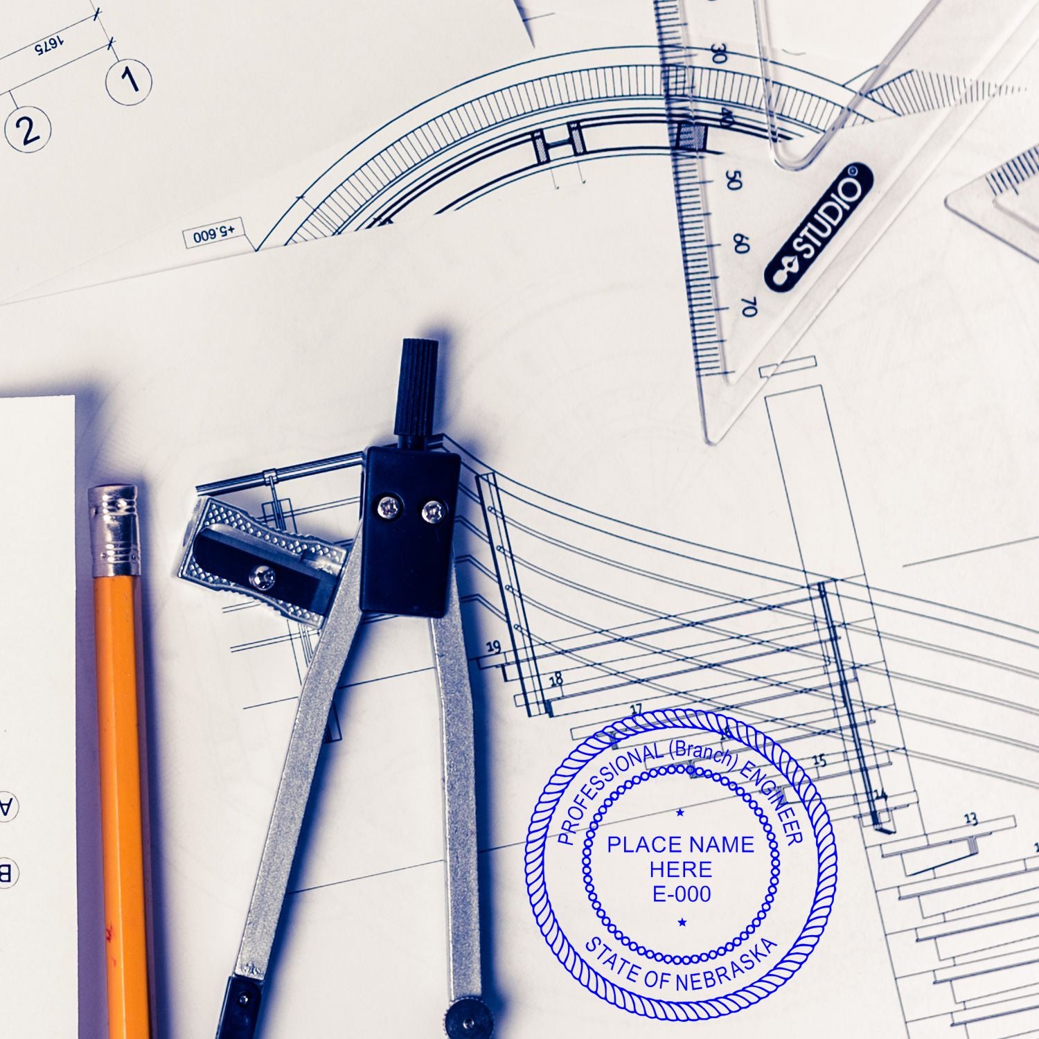 This paper is stamped with a sample imprint of the Digital Nebraska PE Stamp and Electronic Seal for Nebraska Engineer, signifying its quality and reliability.