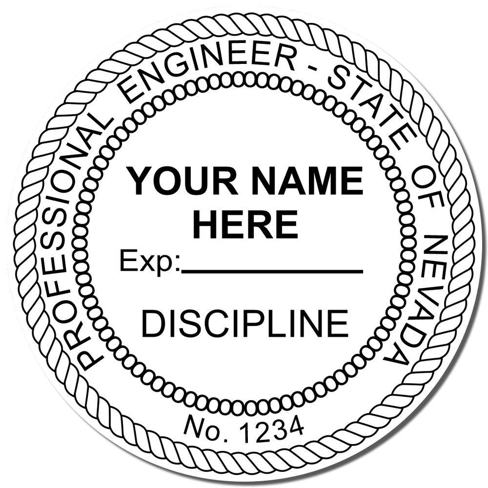 An alternative view of the Digital Nevada PE Stamp and Electronic Seal for Nevada Engineer stamped on a sheet of paper showing the image in use