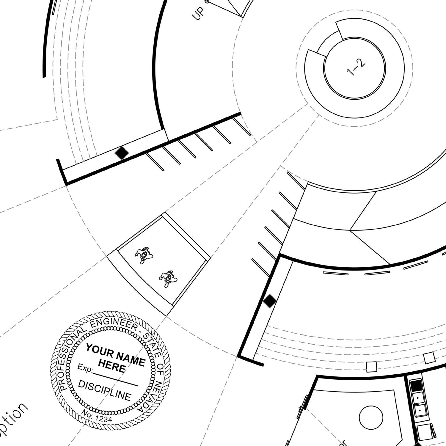 Another Example of a stamped impression of the Digital Nevada PE Stamp and Electronic Seal for Nevada Engineer on a piece of office paper.