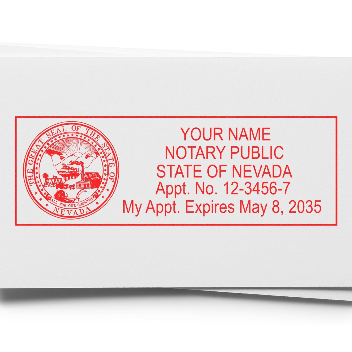 The Self-Inking State Seal Nevada Notary Stamp stamp impression comes to life with a crisp, detailed photo on paper - showcasing true professional quality.