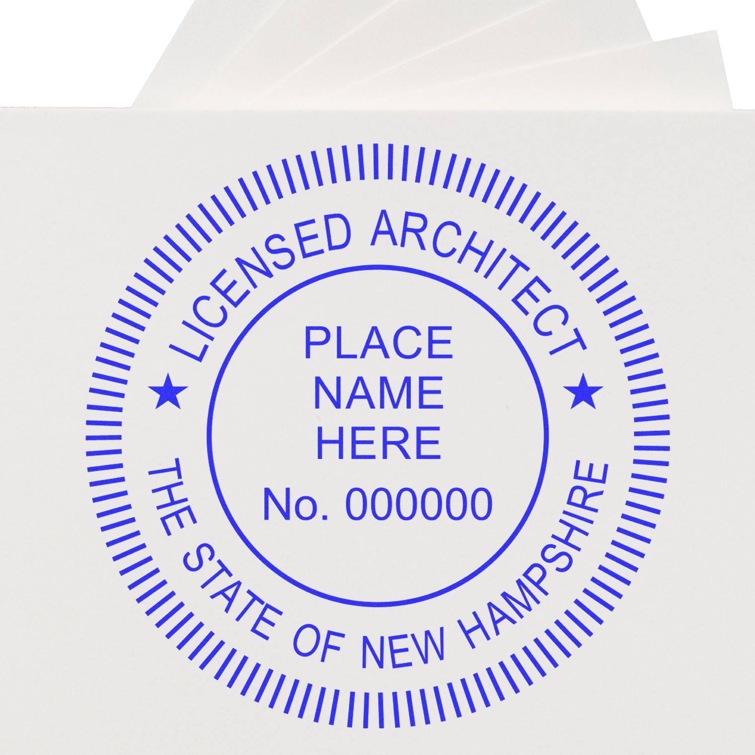 Slim Pre-Inked New Hampshire Architect Seal Stamp in use photo showing a stamped imprint of the Slim Pre-Inked New Hampshire Architect Seal Stamp