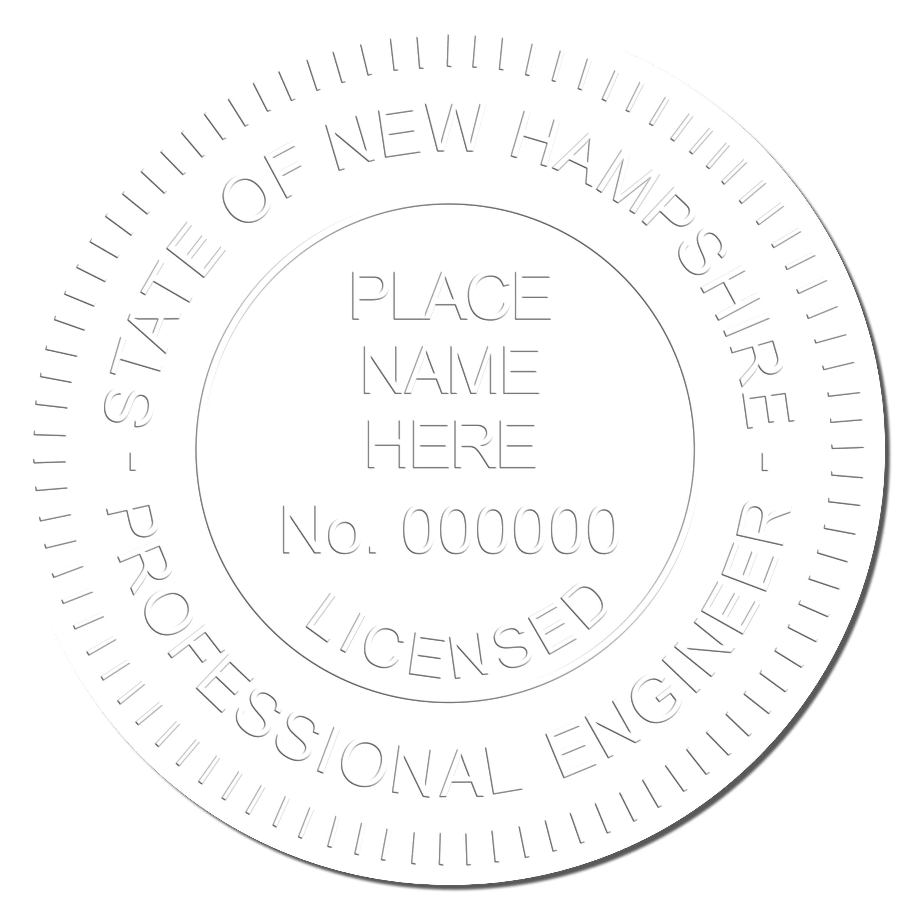 This paper is stamped with a sample imprint of the Heavy Duty Cast Iron New Hampshire Engineer Seal Embosser, signifying its quality and reliability.