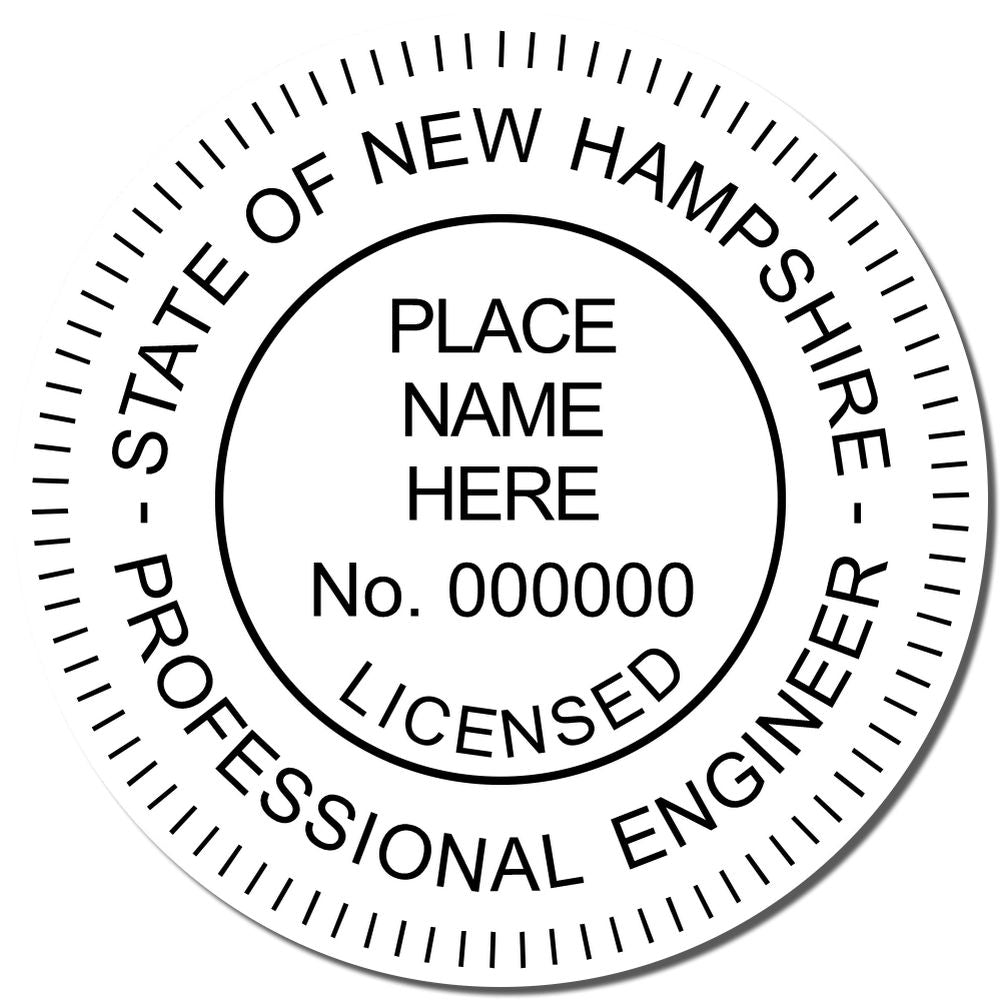 An alternative view of the Digital New Hampshire PE Stamp and Electronic Seal for New Hampshire Engineer stamped on a sheet of paper showing the image in use