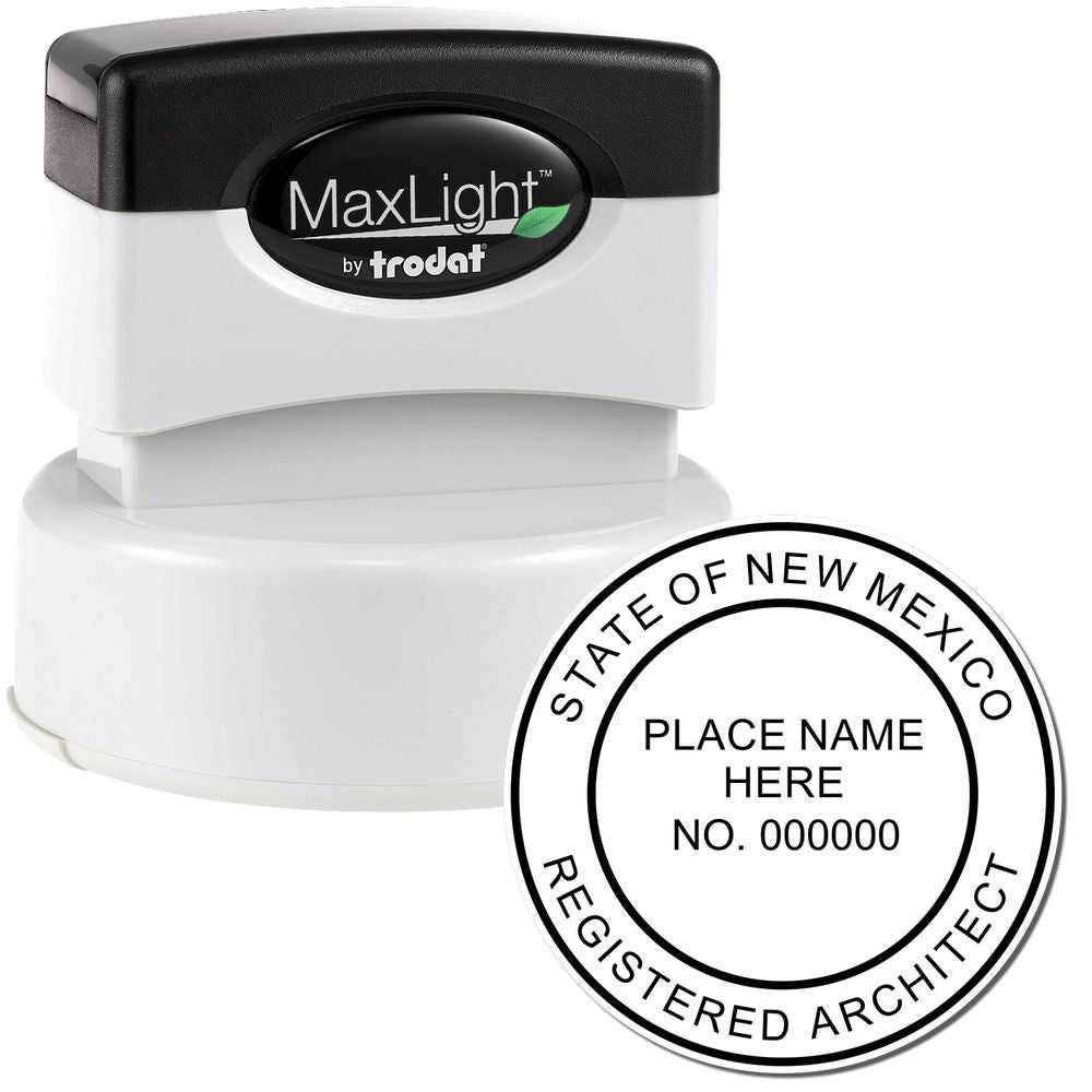 Premium MaxLight Pre-Inked New Mexico Architectural Stamp with a black and white design, featuring space for name and registration number.