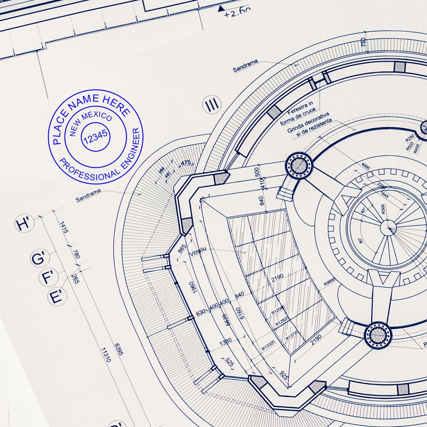 The Premium MaxLight Pre-Inked New Mexico Engineering Stamp stamp impression comes to life with a crisp, detailed photo on paper - showcasing true professional quality.