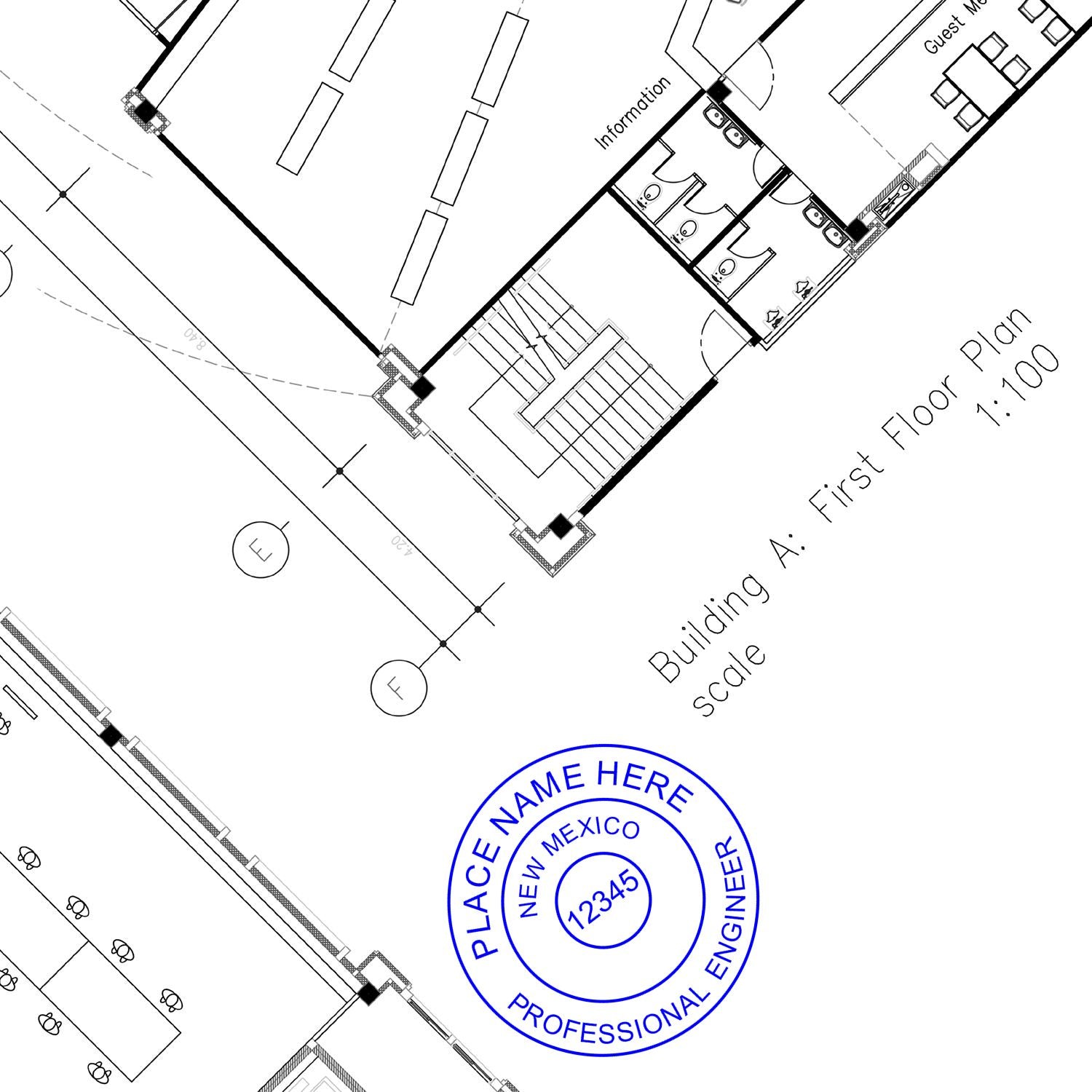 Another Example of a stamped impression of the Digital New Mexico PE Stamp and Electronic Seal for New Mexico Engineer on a piece of office paper.