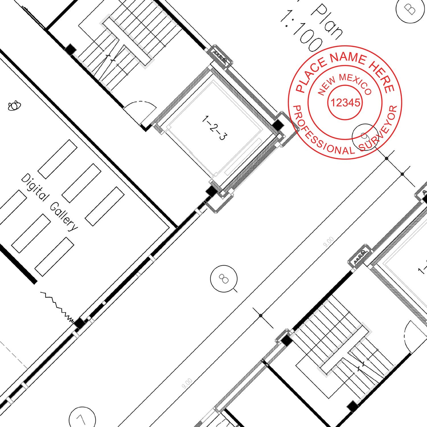 The Slim Pre-Inked New Mexico Land Surveyor Seal Stamp stamp impression comes to life with a crisp, detailed photo on paper - showcasing true professional quality.