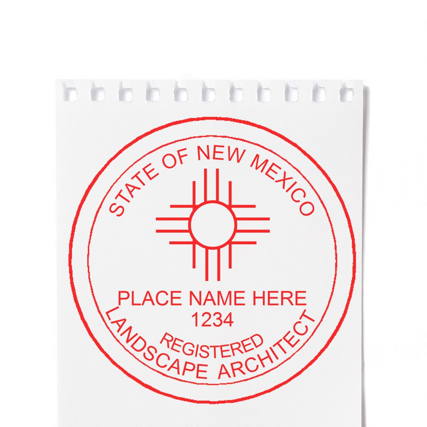 The New Mexico Landscape Architectural Seal Stamp stamp impression comes to life with a crisp, detailed photo on paper - showcasing true professional quality.