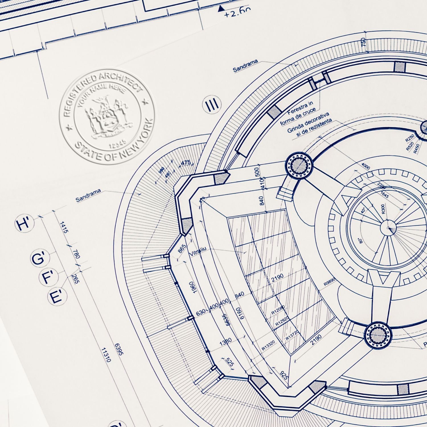 The Extended Long Reach New York Architect Seal Embosser stamp impression comes to life with a crisp, detailed photo on paper - showcasing true professional quality.