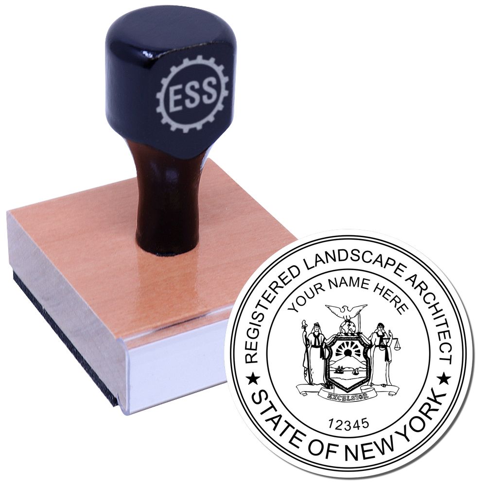 The main image for the New York Landscape Architectural Seal Stamp depicting a sample of the imprint and electronic files