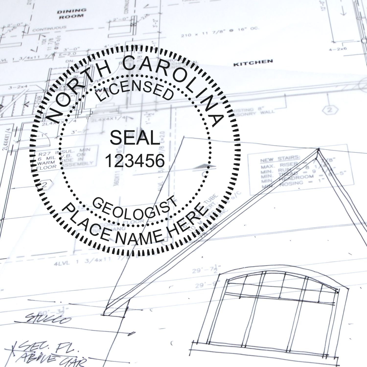 A photograph of the Digital North Carolina Geologist Stamp, Electronic Seal for North Carolina Geologist stamp impression reveals a vivid, professional image of the on paper.