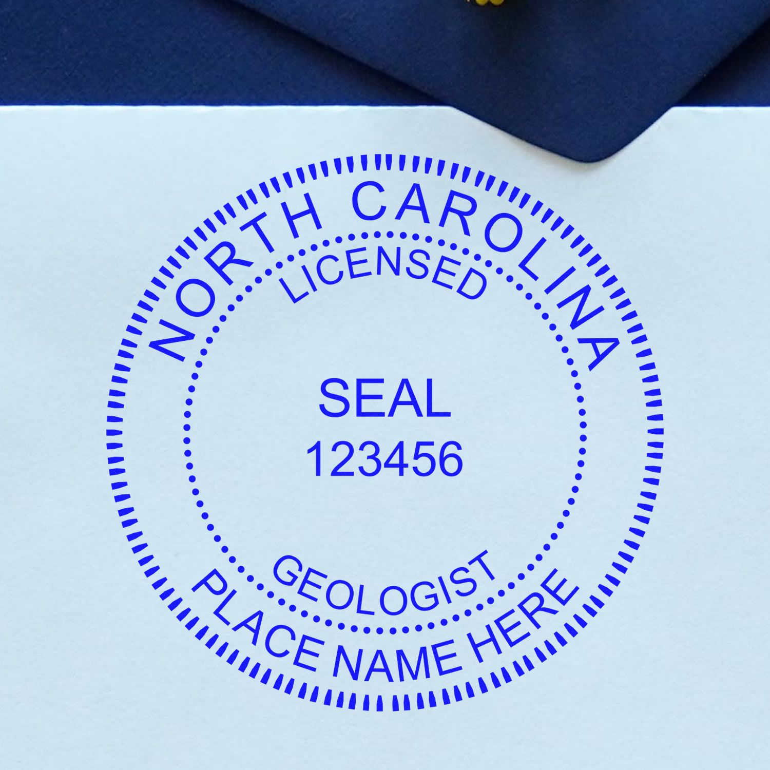 An alternative view of the Digital North Carolina Geologist Stamp, Electronic Seal for North Carolina Geologist stamped on a sheet of paper showing the image in use