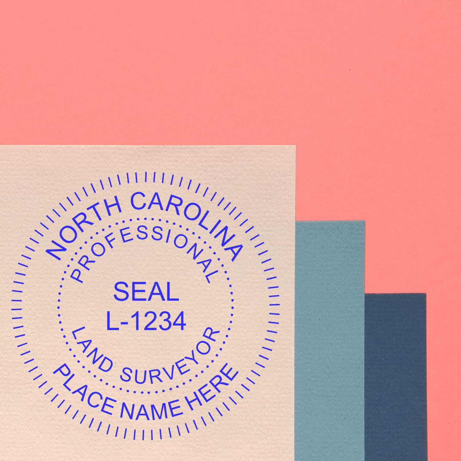 Digital North Carolina Land Surveyor Stamp, Electronic Seal for North Carolina Land Surveyor, displayed on a document with colorful background.