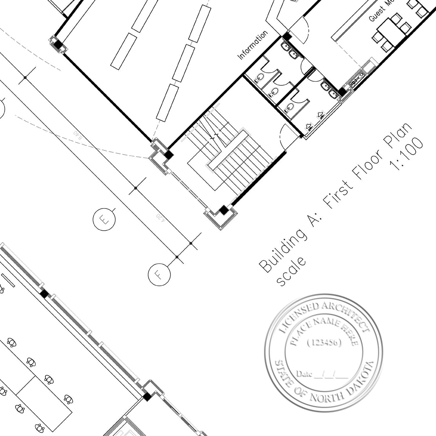 The Extended Long Reach North Dakota Architect Seal Embosser stamp impression comes to life with a crisp, detailed photo on paper - showcasing true professional quality.