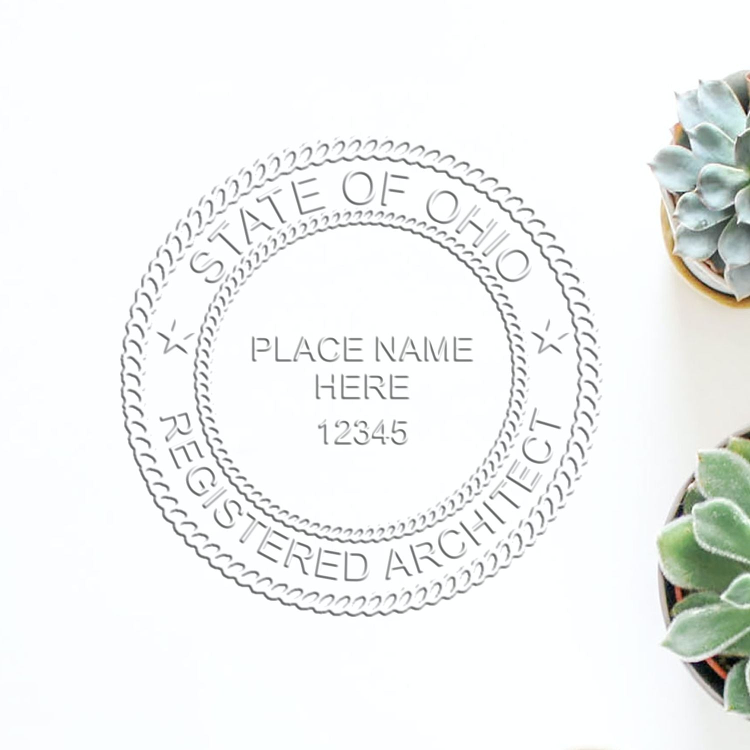 A stamped imprint of the Gift Ohio Architect Seal in this stylish lifestyle photo, setting the tone for a unique and personalized product.