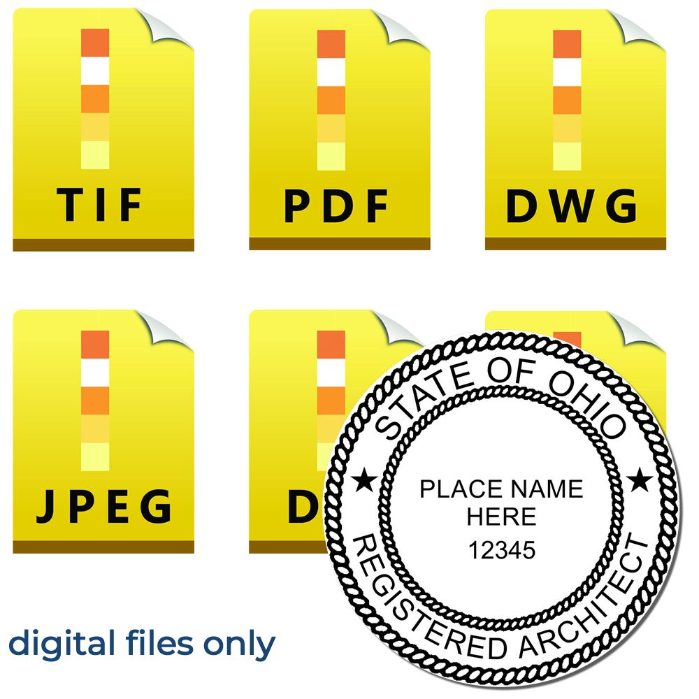 Digital Ohio Architect Stamp, Electronic Seal for Ohio Architect, available in TIF, PDF, DWG, JPEG, and DXF formats. Digital files only.