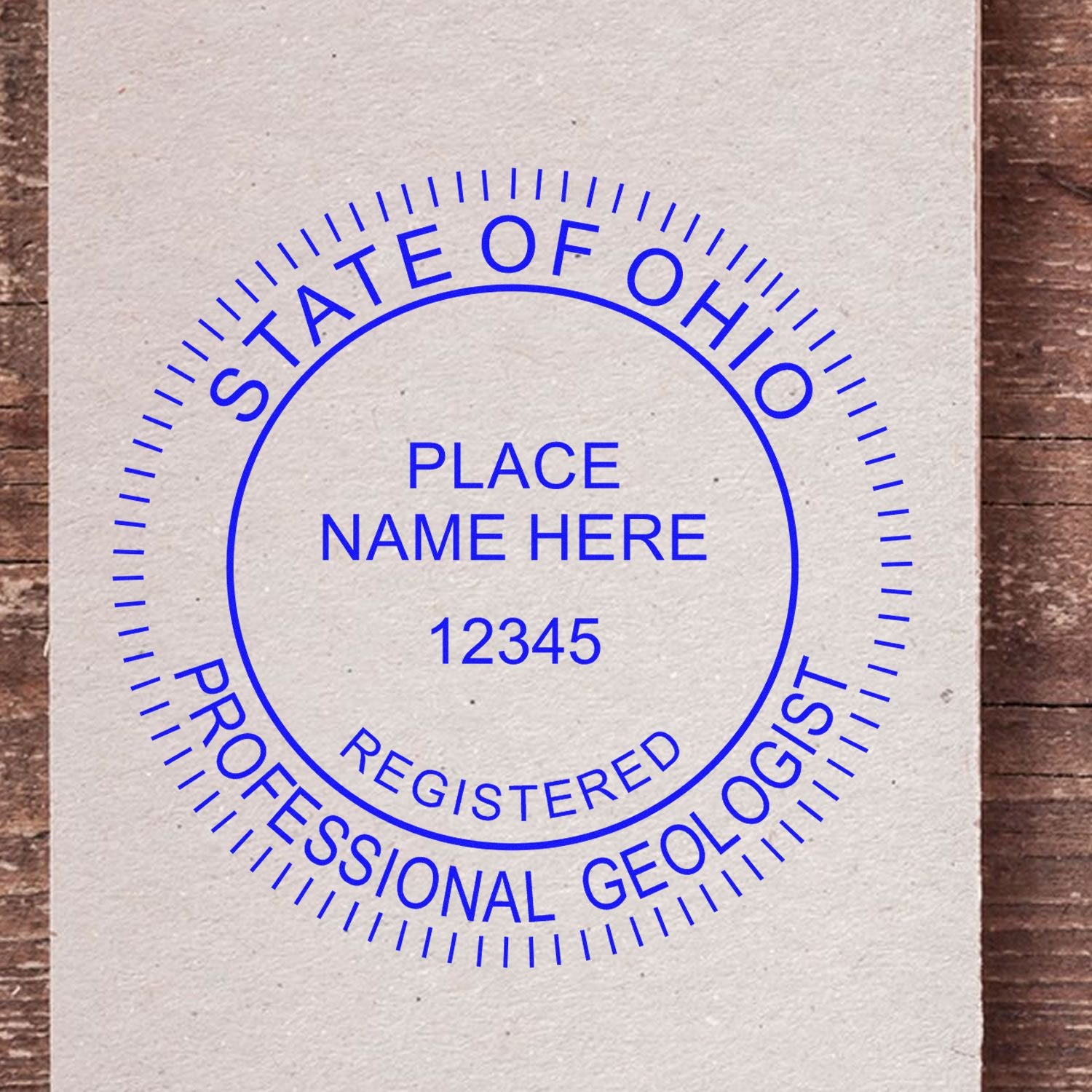 A stamped imprint of the Premium MaxLight Pre-Inked Ohio Geology Stamp in this stylish lifestyle photo, setting the tone for a unique and personalized product.