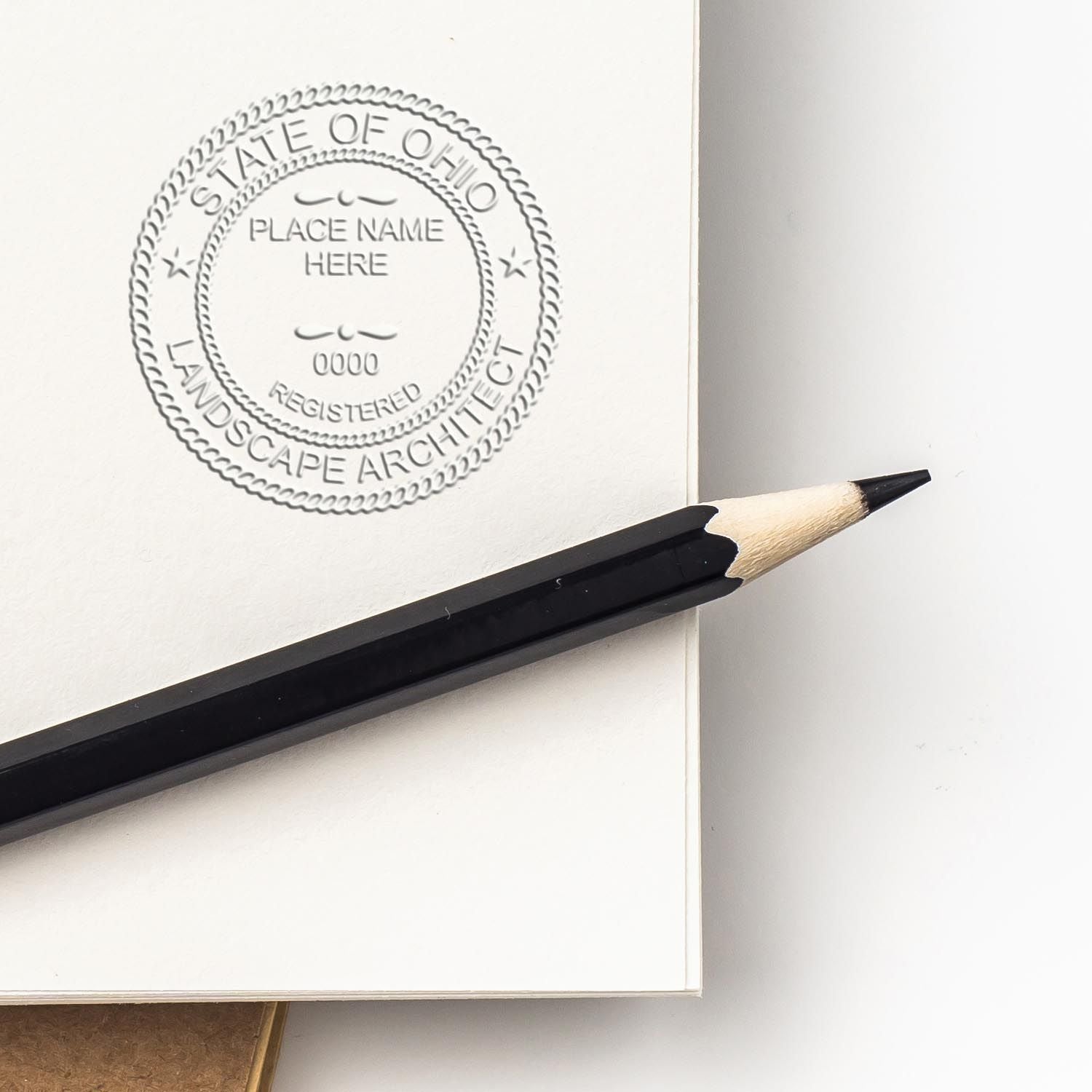 The Ohio Long Reach Landscape Architect Embossing Stamp stamp impression comes to life with a crisp, detailed photo on paper - showcasing true professional quality.