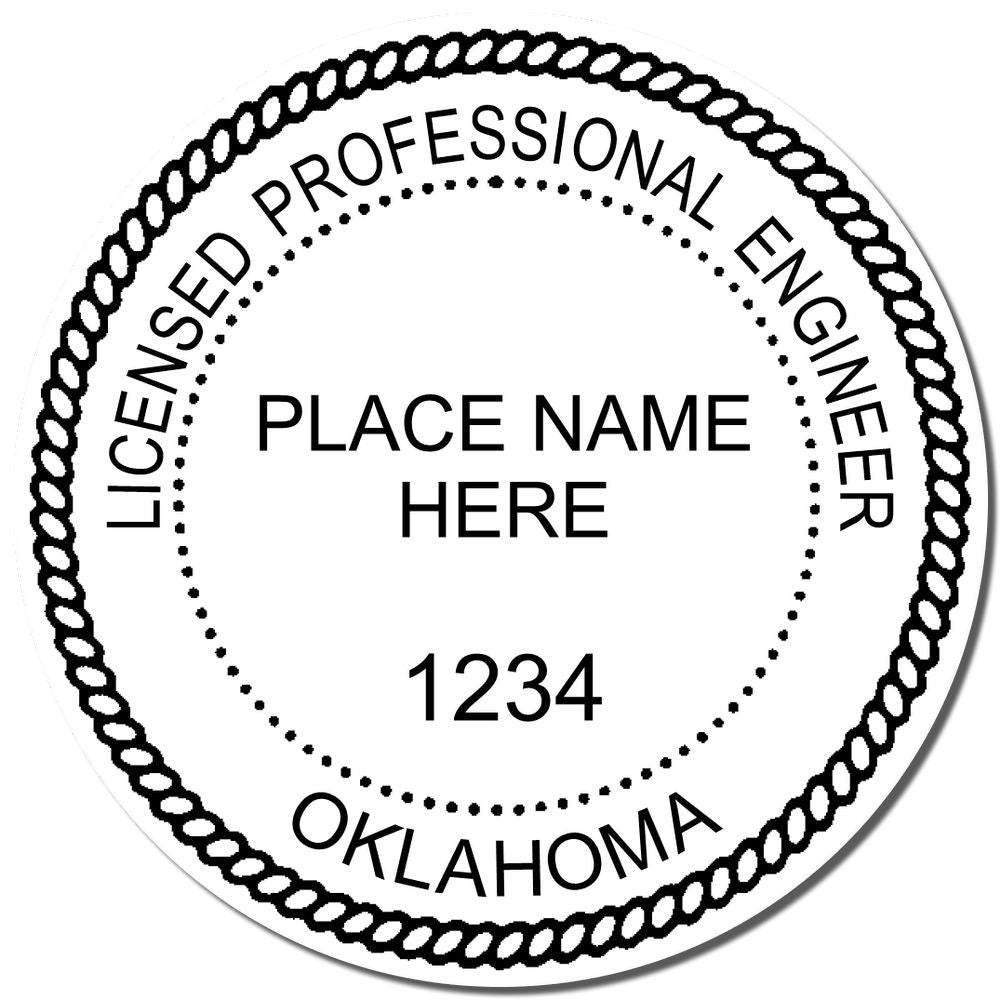 Oklahoma Professional Engineer Seal Stamp in use photo showing a stamped imprint of the Oklahoma Professional Engineer Seal Stamp