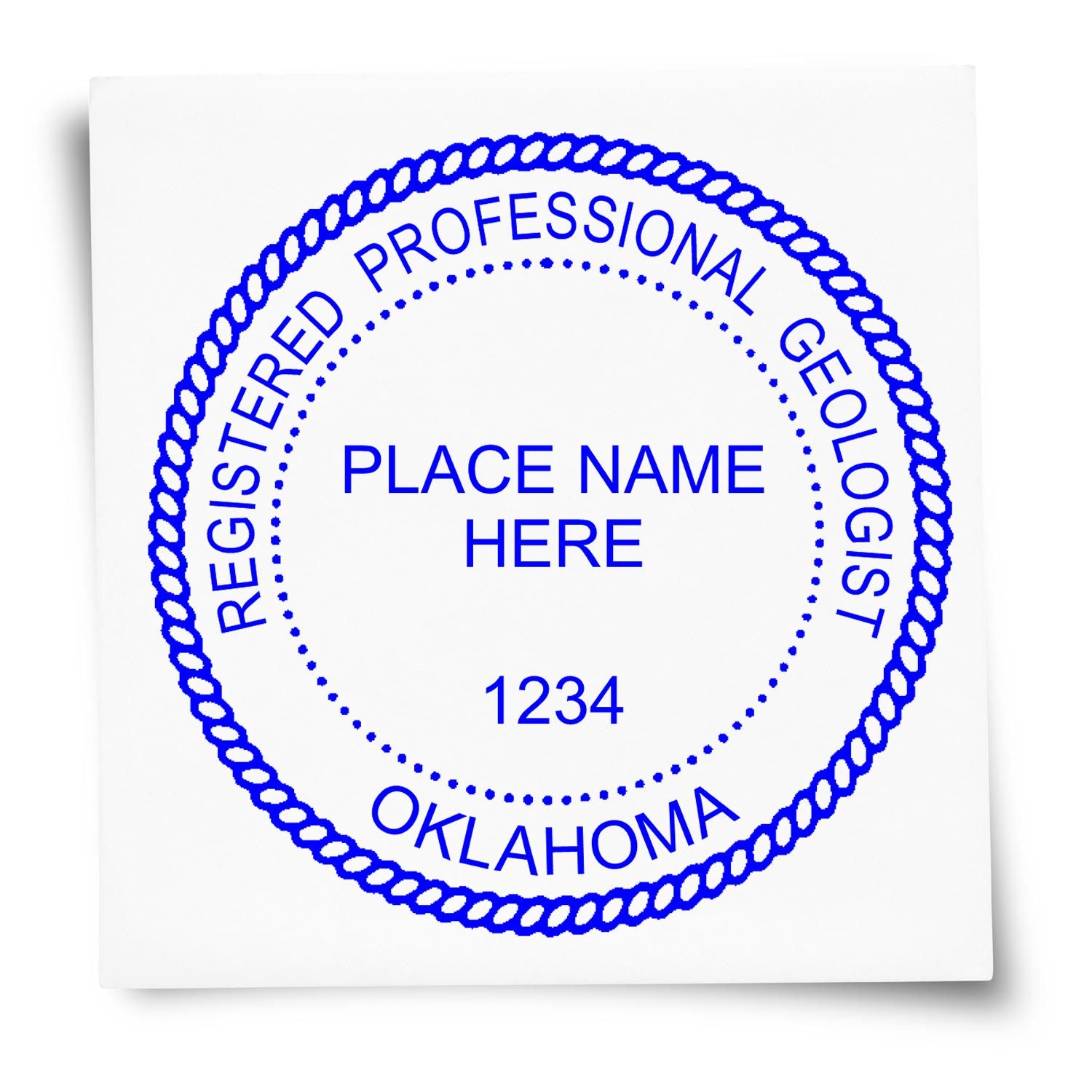 A stamped imprint of the Oklahoma Professional Geologist Seal Stamp in this stylish lifestyle photo, setting the tone for a unique and personalized product.