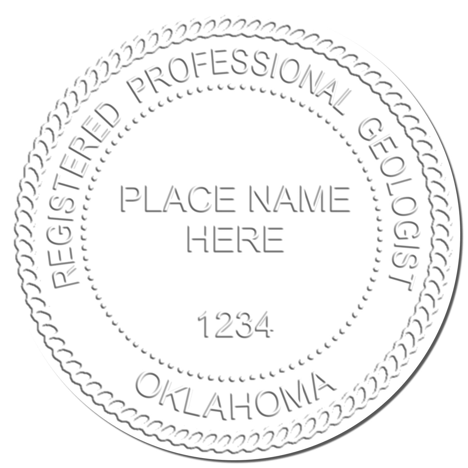 This paper is stamped with a sample imprint of the Handheld Oklahoma Professional Geologist Embosser, signifying its quality and reliability.