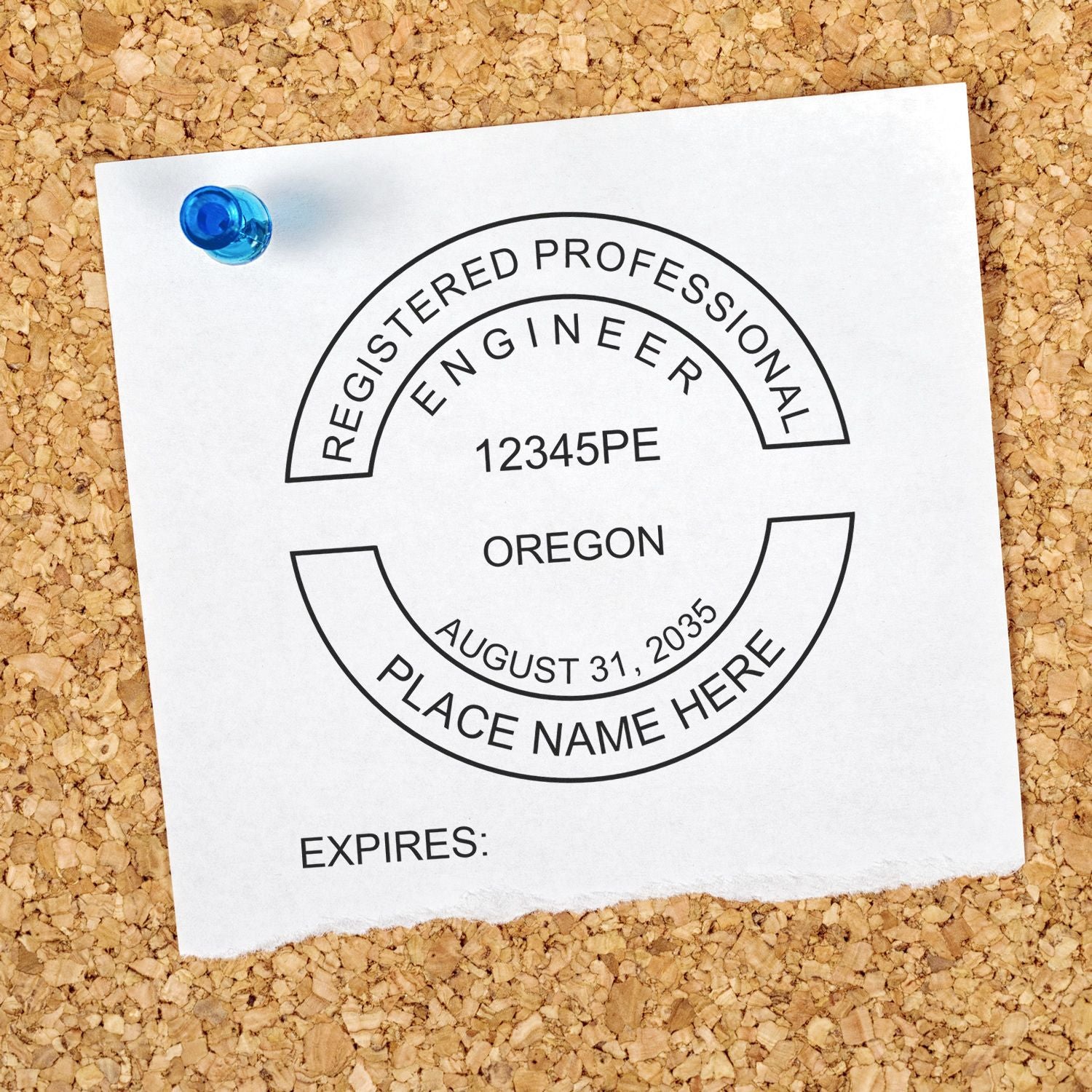 A stamped impression of the Premium MaxLight Pre-Inked Oregon Engineering Stamp in this stylish lifestyle photo, setting the tone for a unique and personalized product.