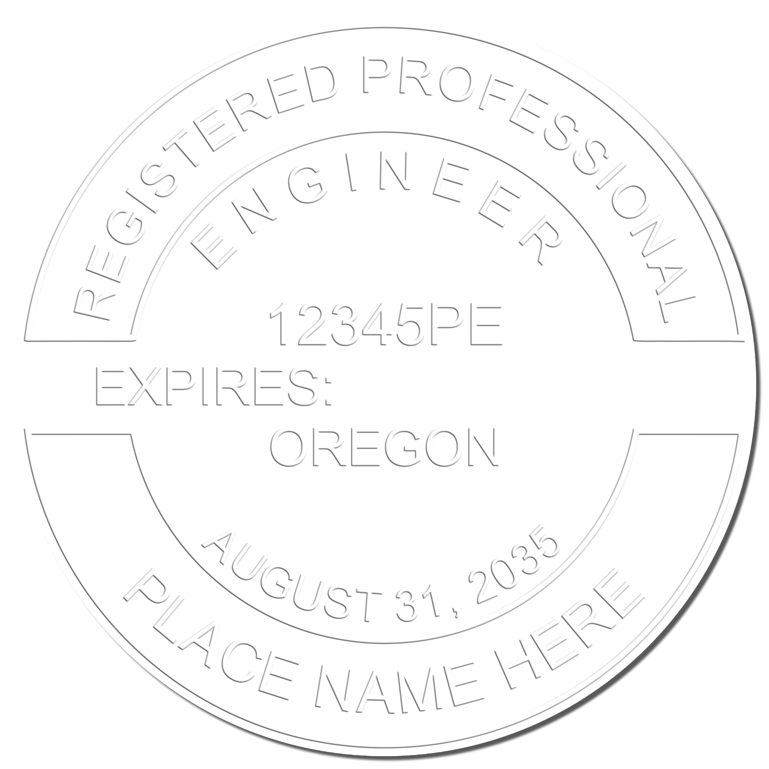 This paper is stamped with a sample imprint of the Heavy Duty Cast Iron Oregon Engineer Seal Embosser, signifying its quality and reliability.