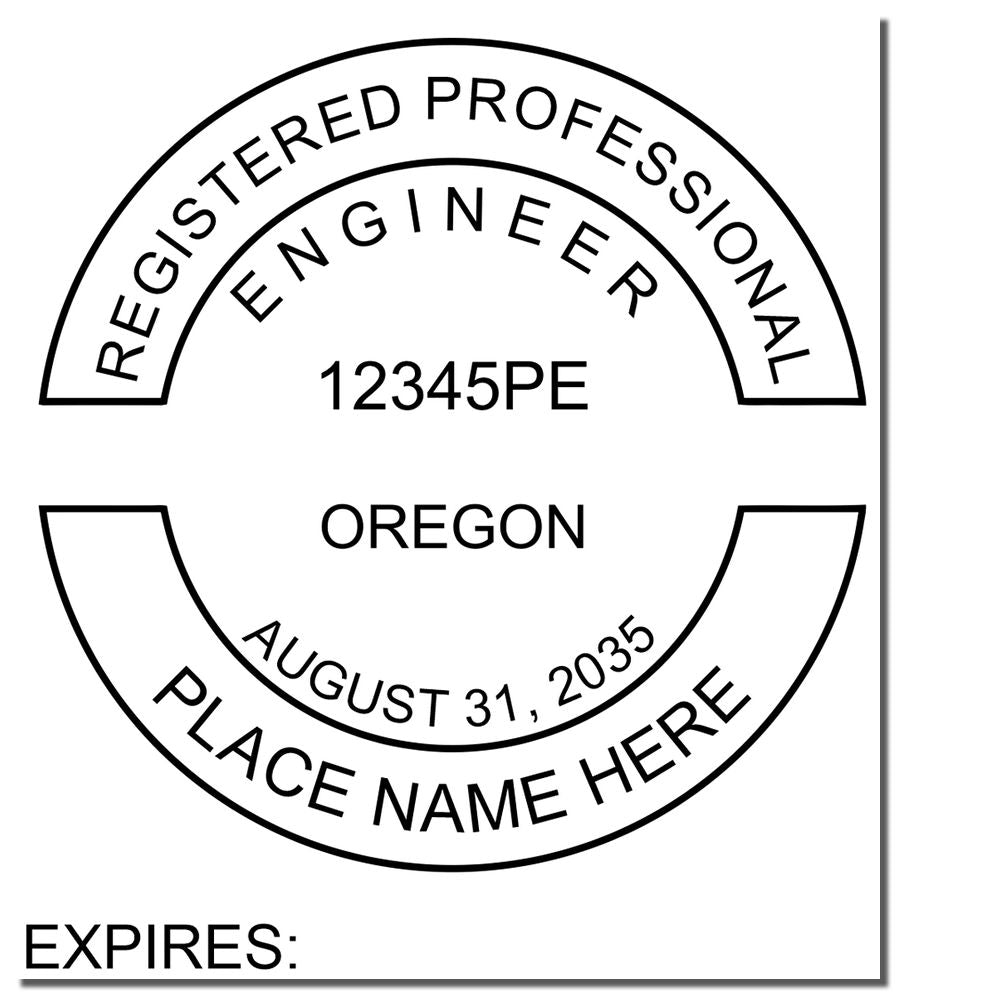 A photograph of the Slim Pre-Inked Oregon Professional Engineer Seal Stamp stamp impression reveals a vivid, professional image of the on paper.