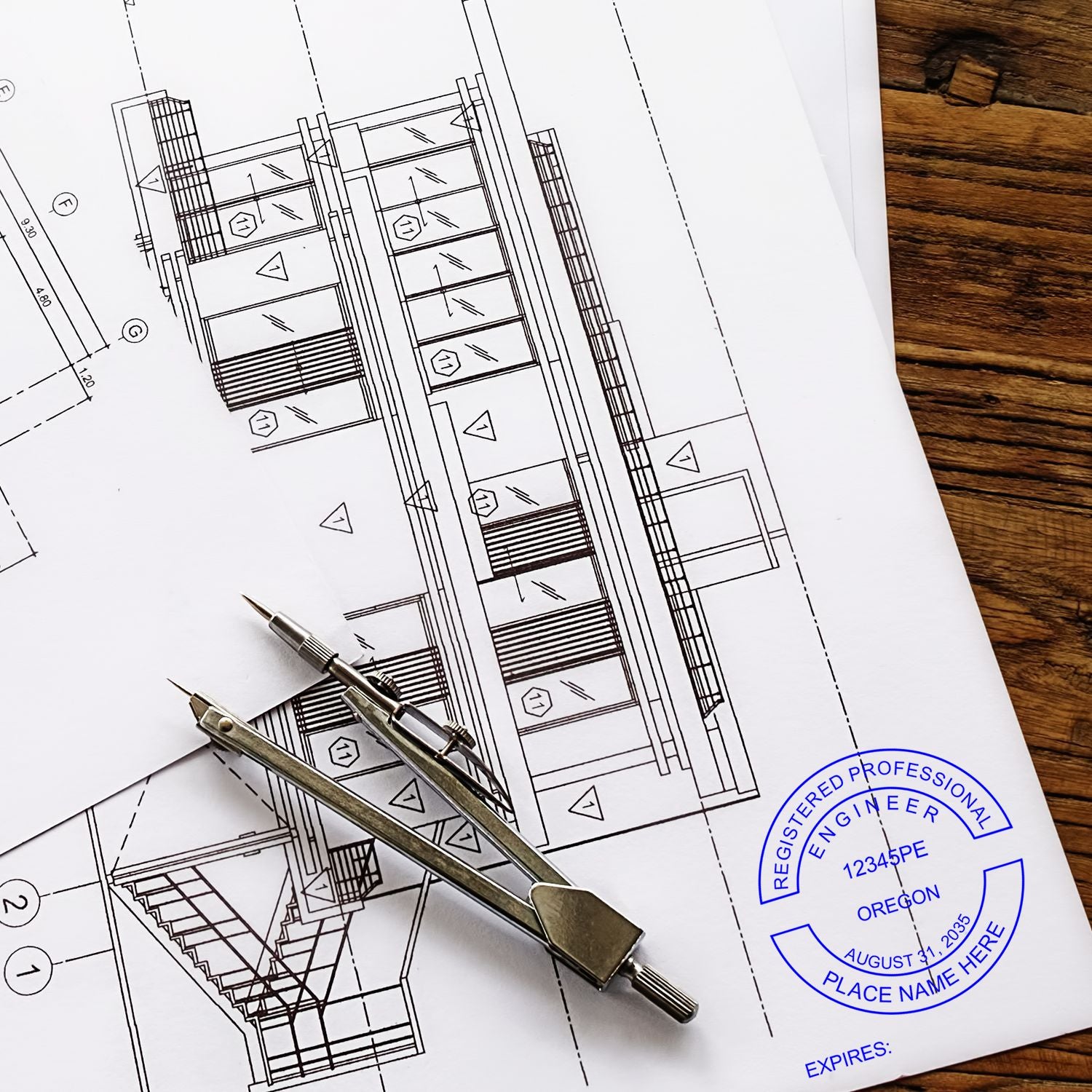 This paper is stamped with a sample imprint of the Digital Oregon PE Stamp and Electronic Seal for Oregon Engineer, signifying its quality and reliability.