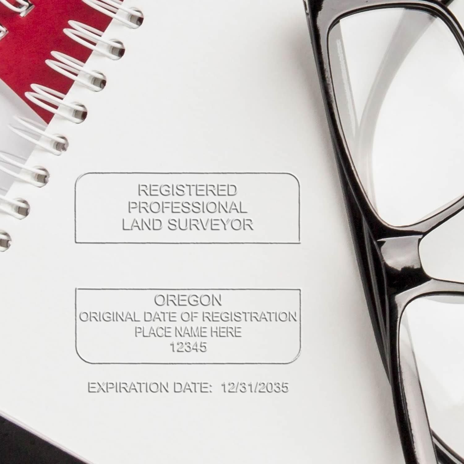 A stamped impression of the Long Reach Oregon Land Surveyor Seal in this stylish lifestyle photo, setting the tone for a unique and personalized product.