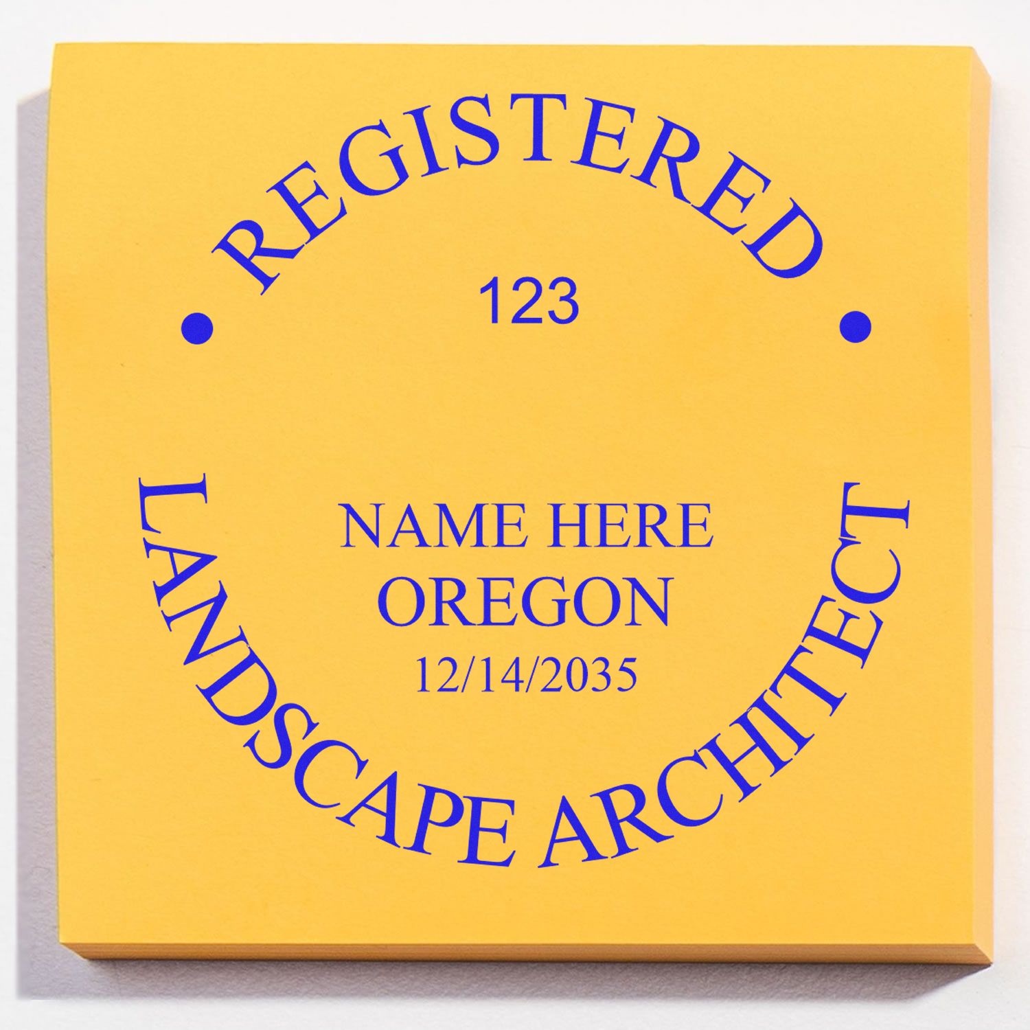 The Slim Pre-Inked Oregon Landscape Architect Seal Stamp stamp impression comes to life with a crisp, detailed photo on paper - showcasing true professional quality.