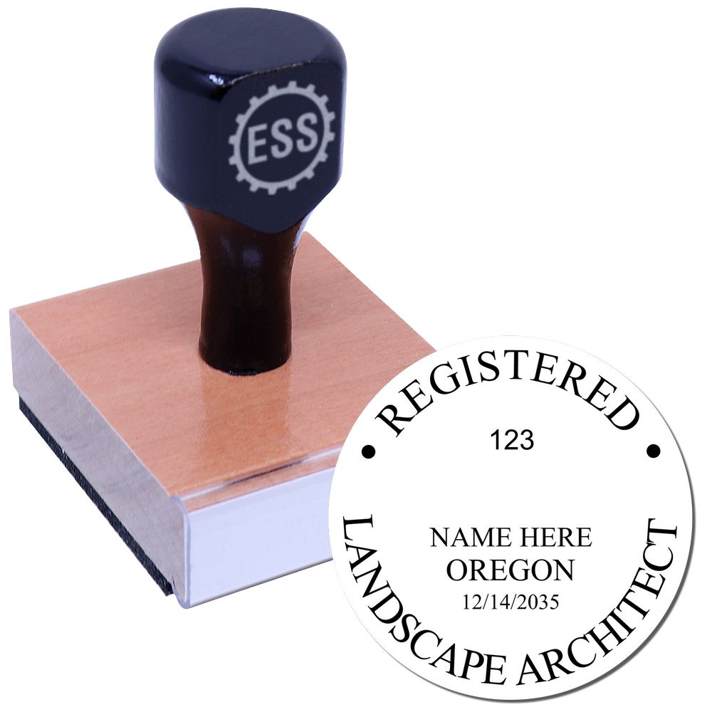 The main image for the Oregon Landscape Architectural Seal Stamp depicting a sample of the imprint and electronic files