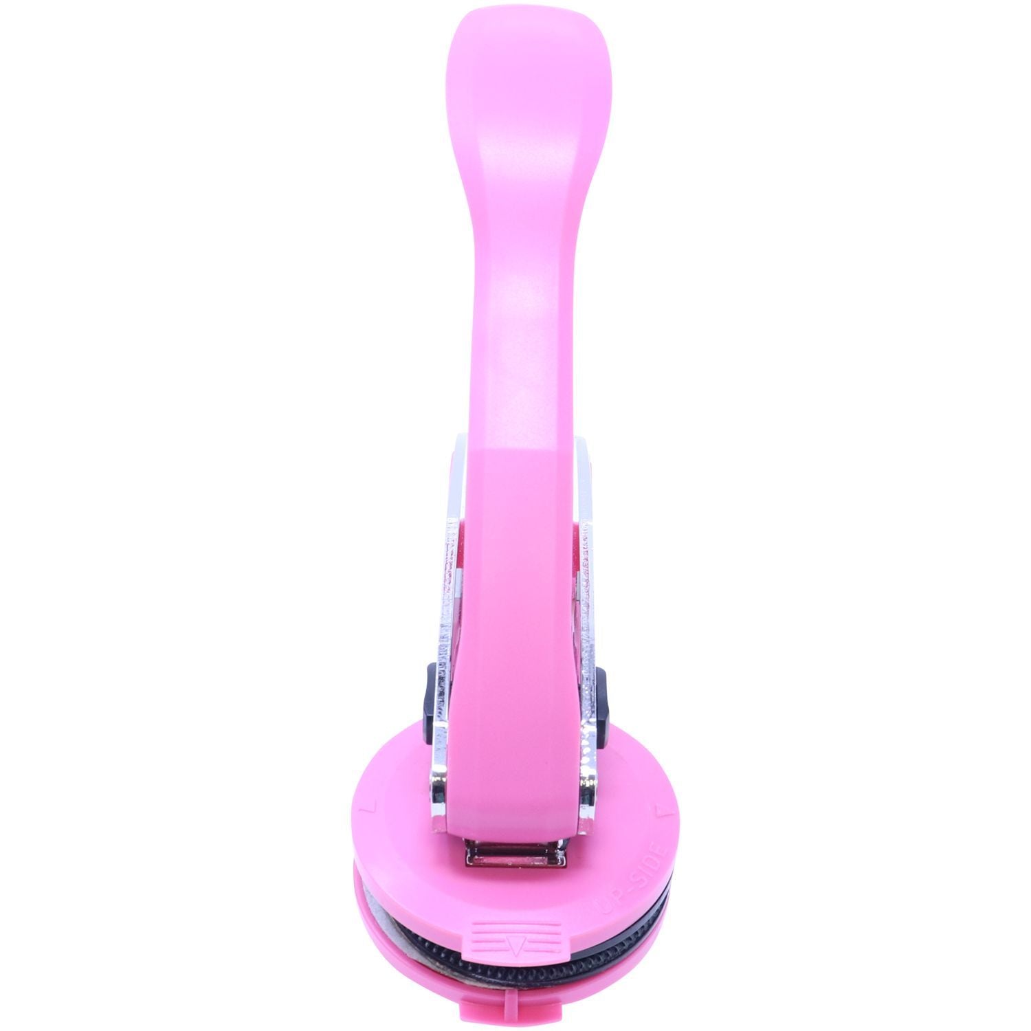 Image of the Professional Engineer Pink Hybrid Handheld Seal Embosser, featuring a vibrant pink handle and round base, designed for creating embossed seals. The embosser is shown in an open position.