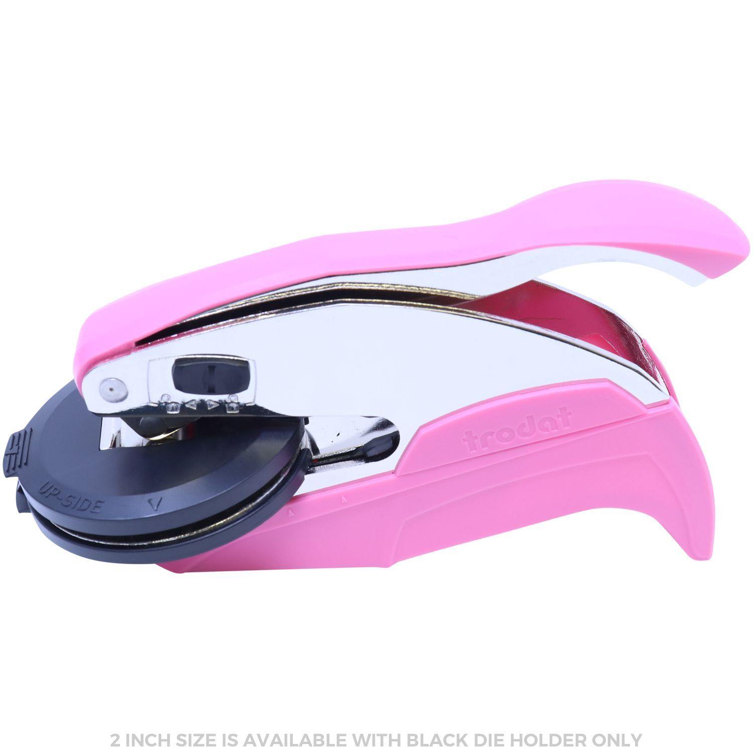 Real Estate Appraiser Pink Hybrid Handheld Embosser with a 2-inch laser clip, featuring a sleek pink design and ergonomic handle.