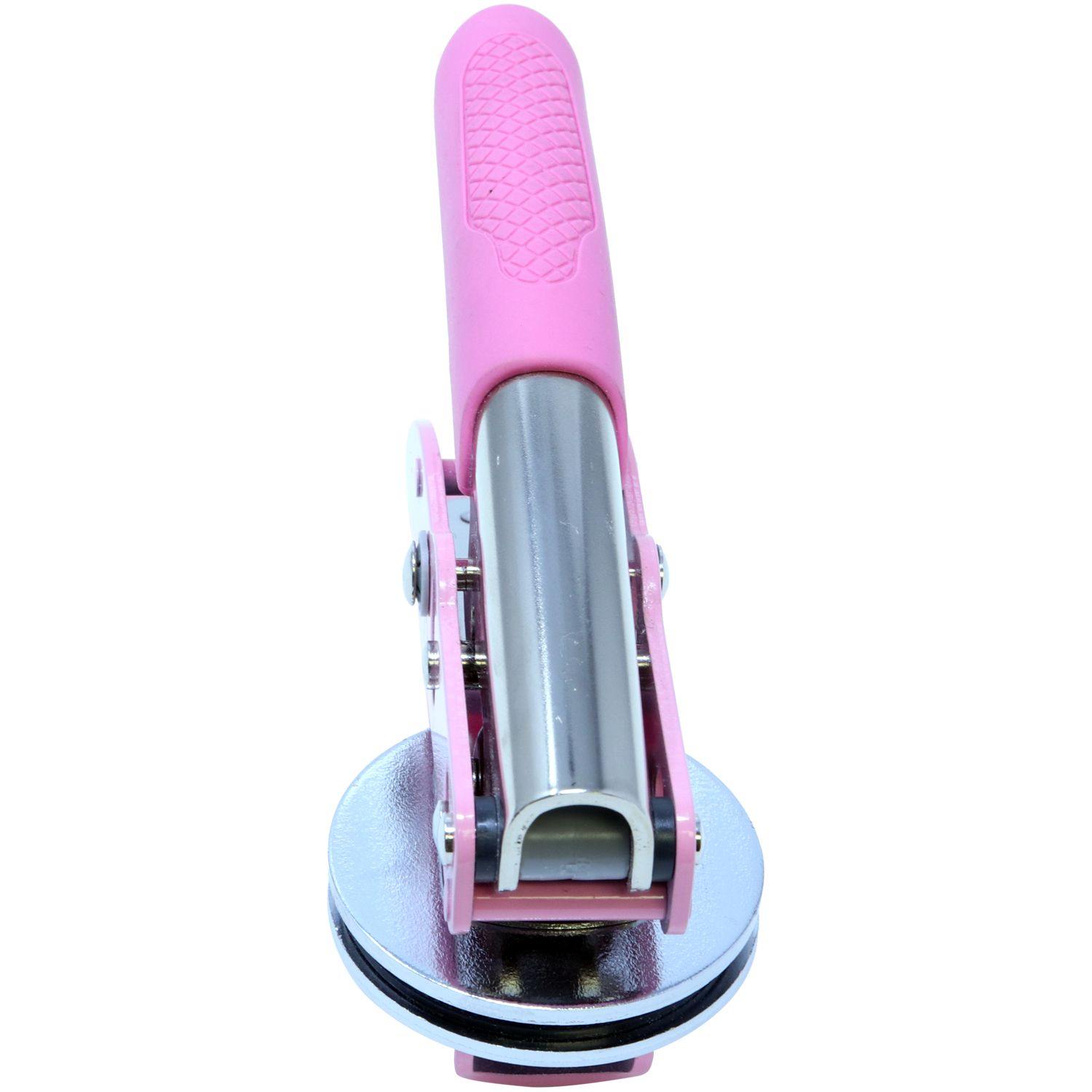 Land Surveyor Pink Soft Seal Embosser with a pink handle and metallic base, shown from the front view against a white background.