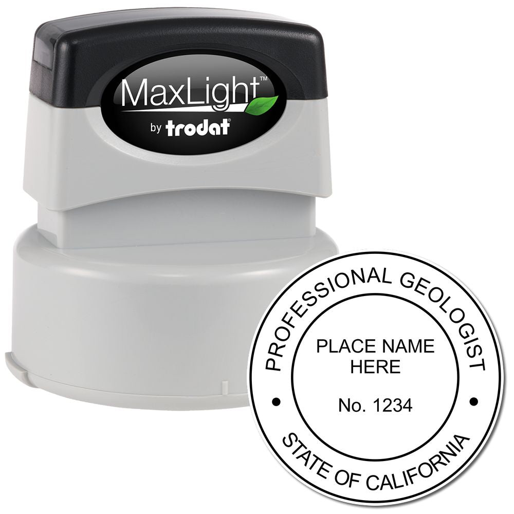 The main image for the Premium MaxLight Pre-Inked California Geology Stamp depicting a sample of the imprint and imprint sample