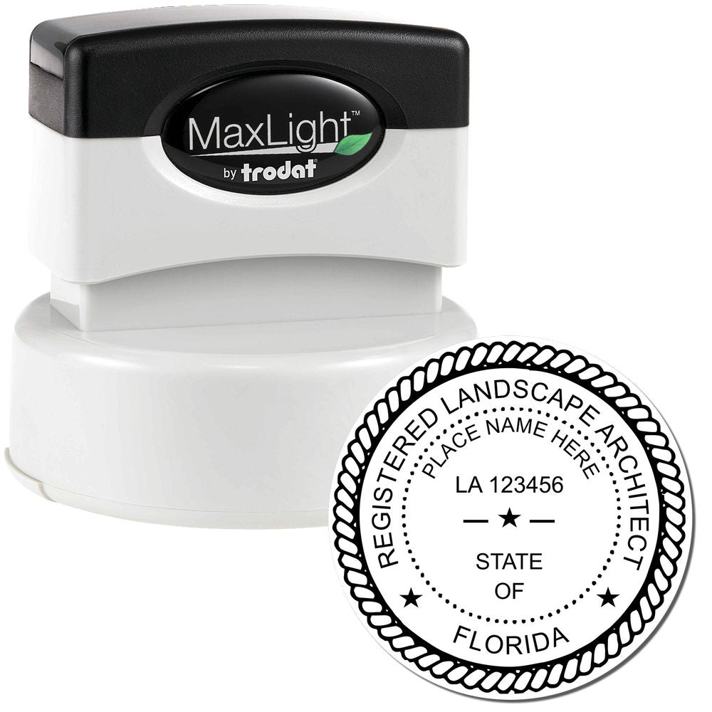 The main image for the Premium MaxLight Pre-Inked Florida Landscape Architectural Stamp depicting a sample of the imprint and electronic files