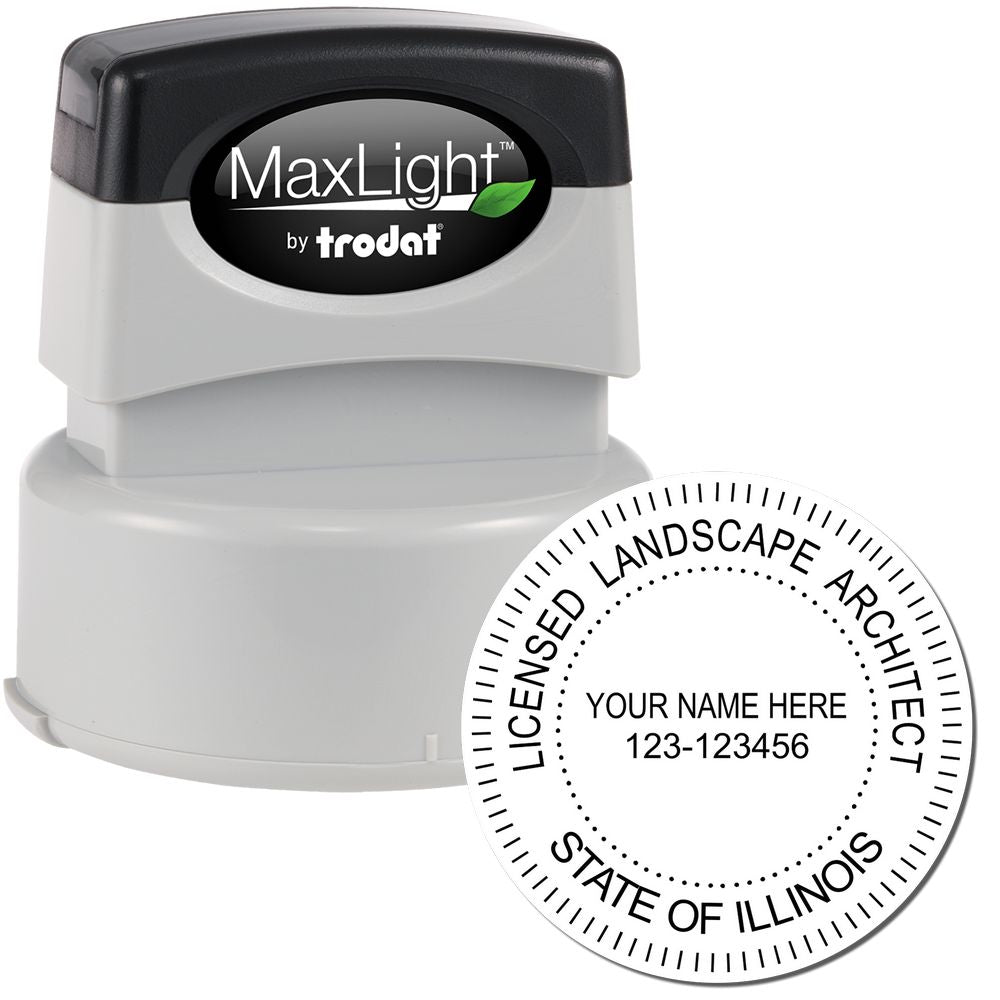 The main image for the Premium MaxLight Pre-Inked Illinois Landscape Architectural Stamp depicting a sample of the imprint and electronic files