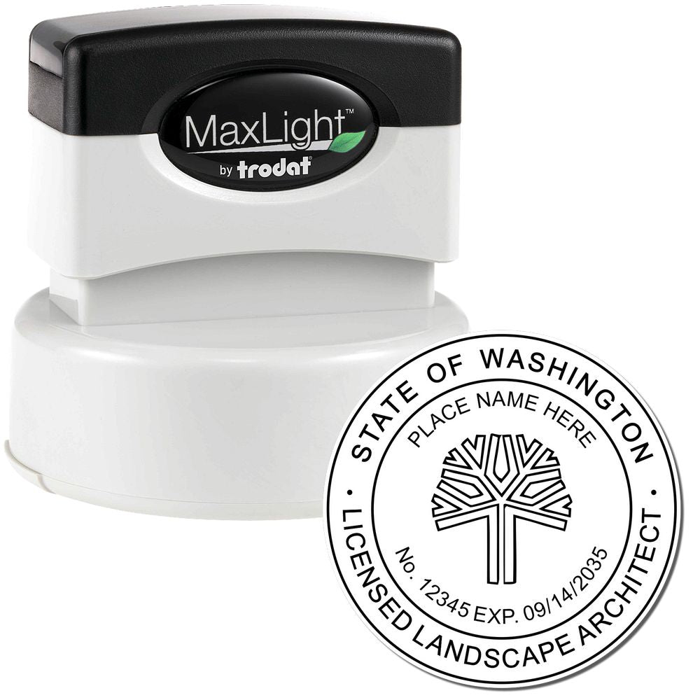 The main image for the Premium MaxLight Pre-Inked Washington Landscape Architectural Stamp depicting a sample of the imprint and electronic files