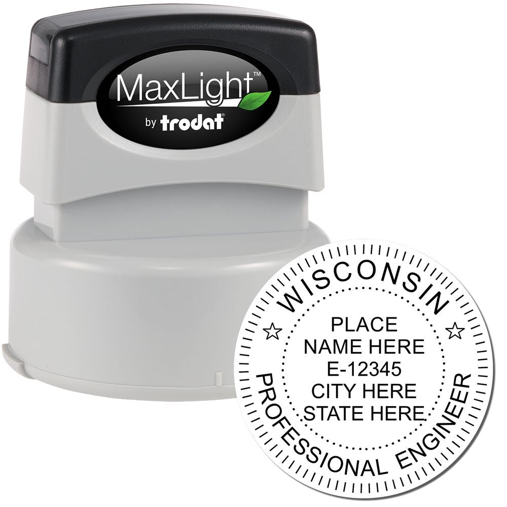 The main image for the Premium MaxLight Pre-Inked Wisconsin Engineering Stamp depicting a sample of the imprint and electronic files