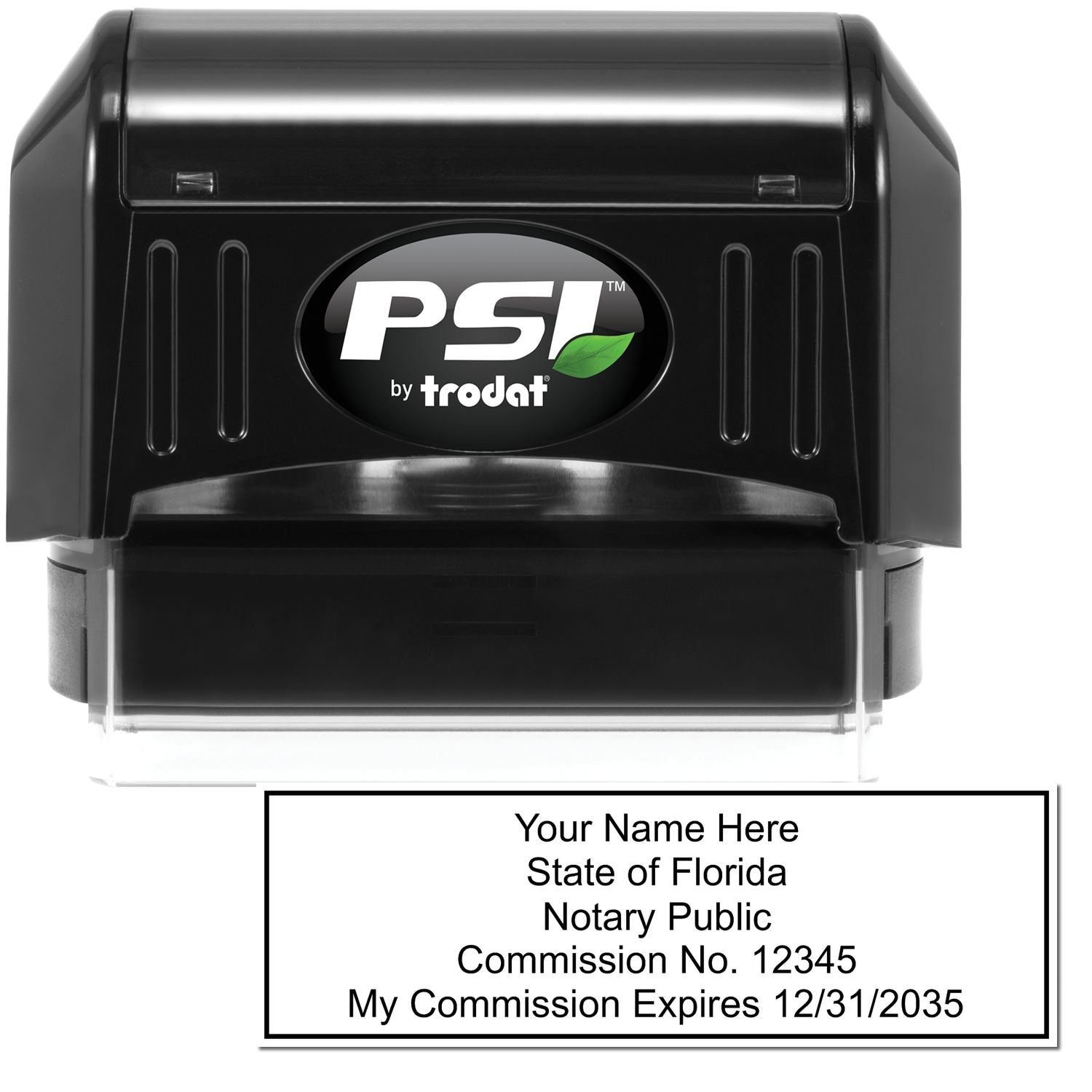 The main image for the PSI Florida Notary Stamp depicting a sample of the imprint and electronic files