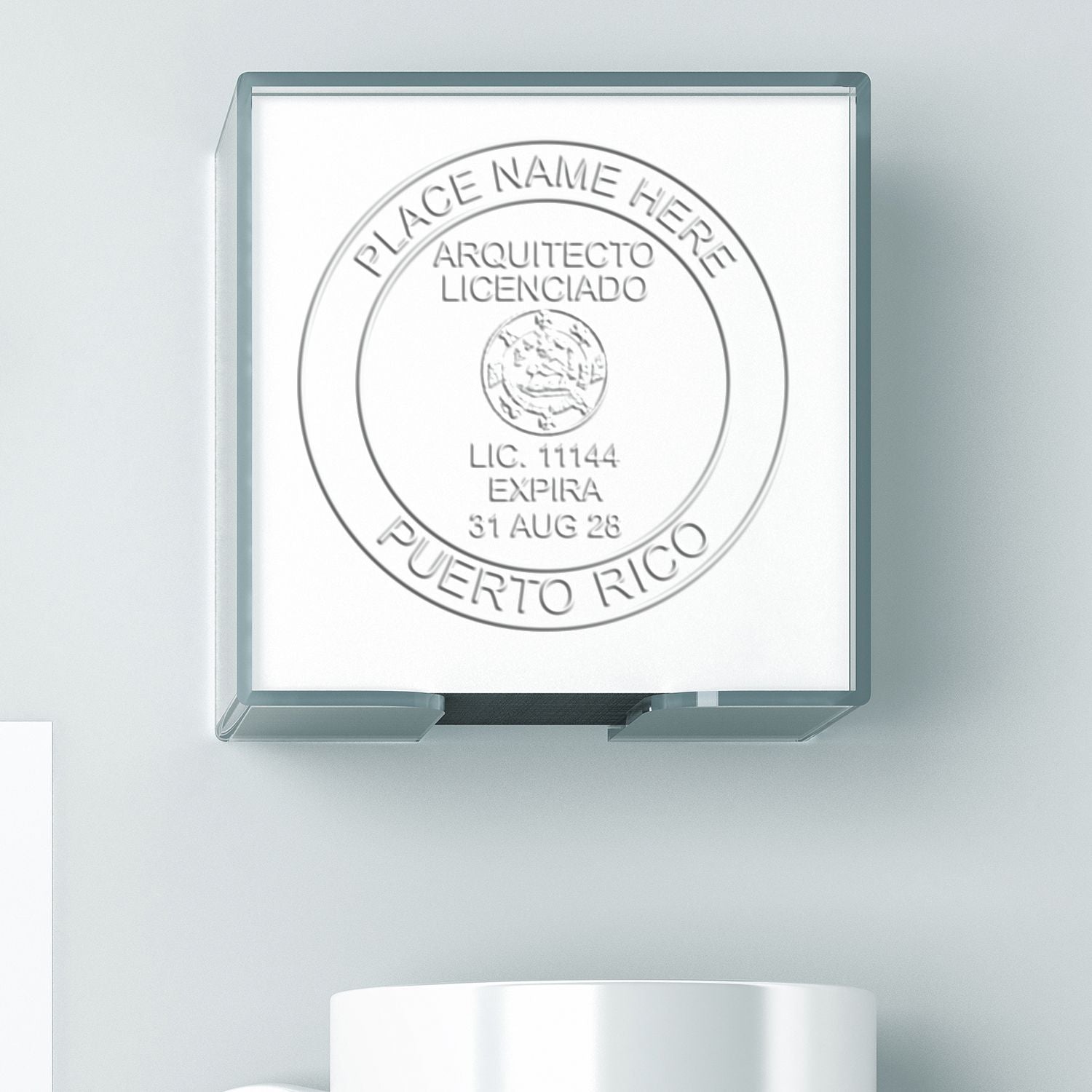 The Puerto Rico Desk Architect Embossing Seal stamp impression comes to life with a crisp, detailed photo on paper - showcasing true professional quality.