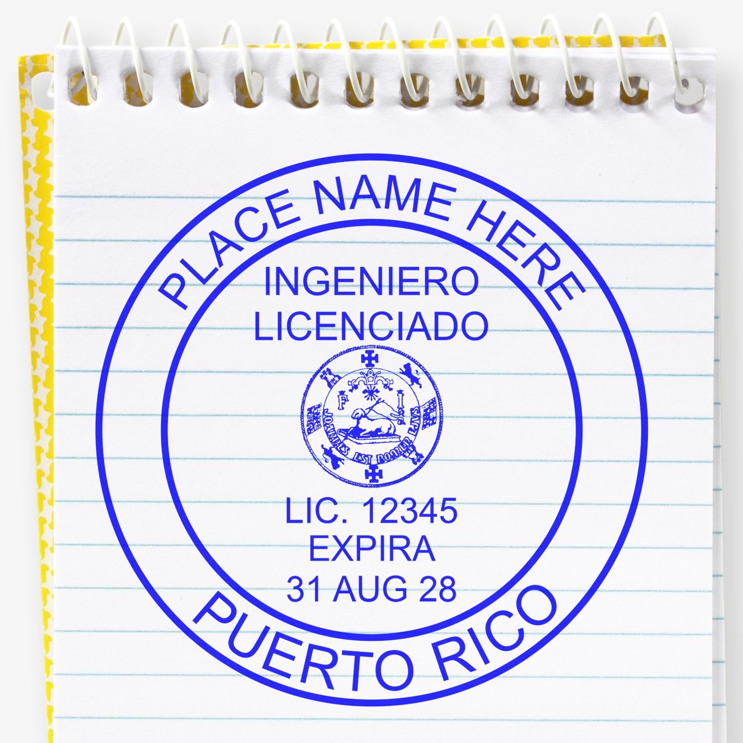 The Self-Inking Puerto Rico PE Stamp stamp impression comes to life with a crisp, detailed photo on paper - showcasing true professional quality.