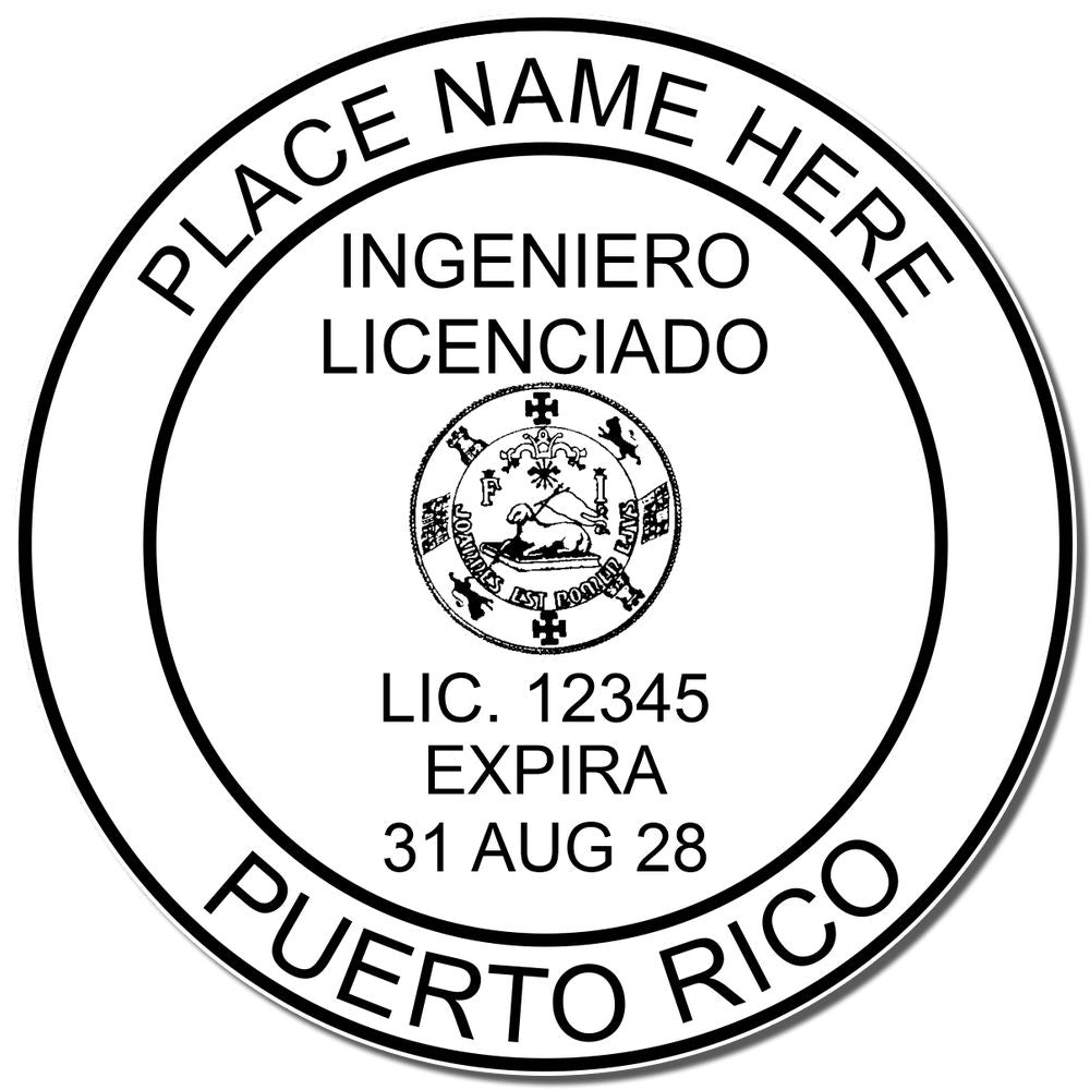 Puerto Rico Professional Engineer Seal Stamp in use photo showing a stamped imprint of the Puerto Rico Professional Engineer Seal Stamp