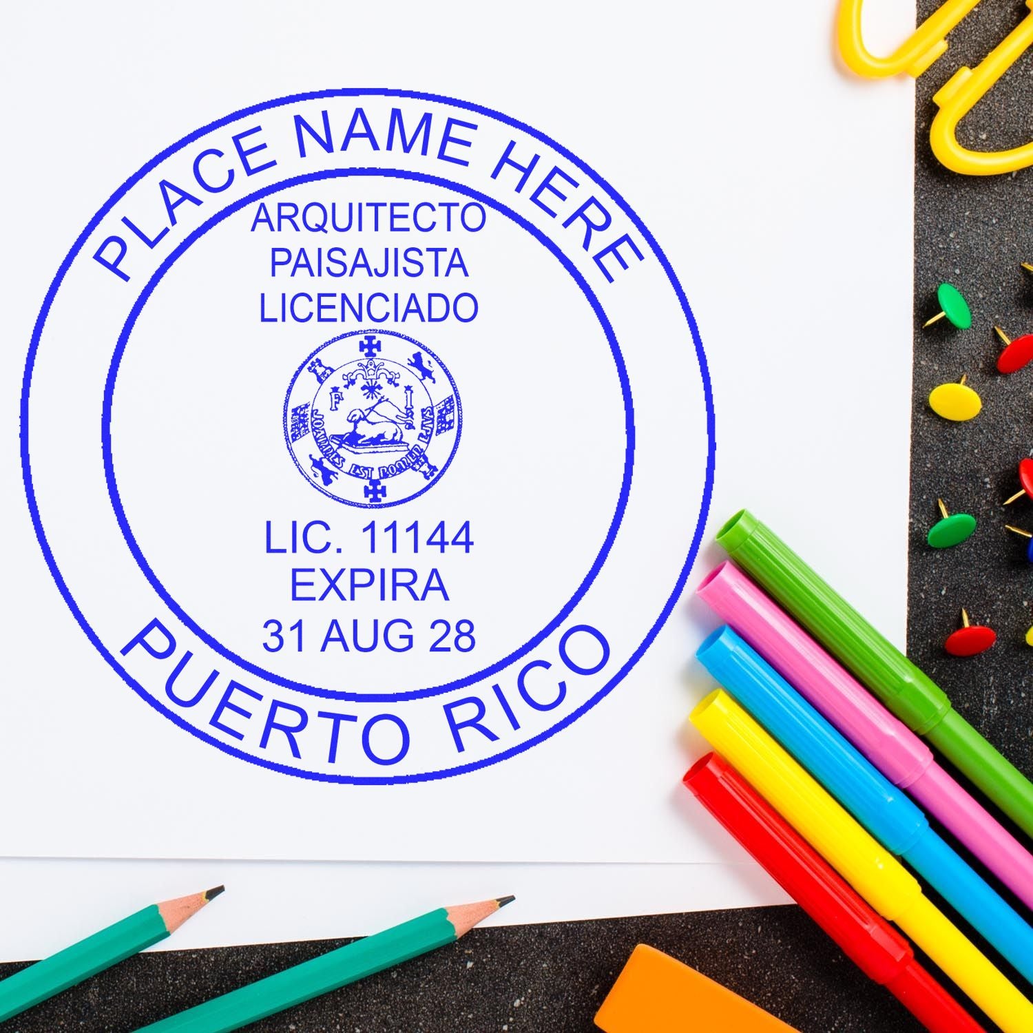 The Digital Puerto Rico Landscape Architect Stamp stamp impression comes to life with a crisp, detailed photo on paper - showcasing true professional quality.