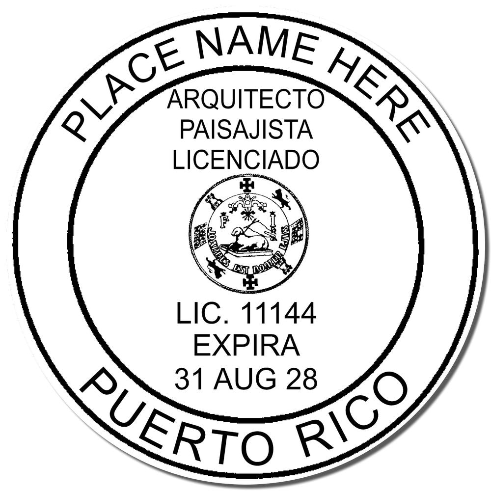 The Self-Inking Puerto Rico Landscape Architect Stamp stamp impression comes to life with a crisp, detailed photo on paper - showcasing true professional quality.